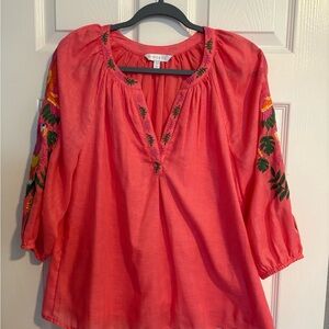 Crown & Ivy Coral Embroidered Peasant Tunic